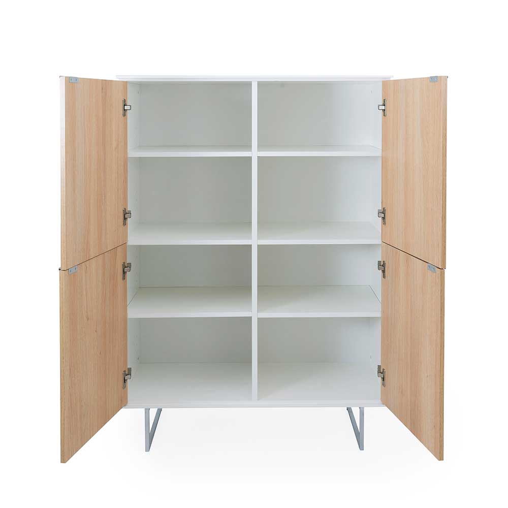 Highboard Unvela mit 4 Türen in Weiß und Eichefarben