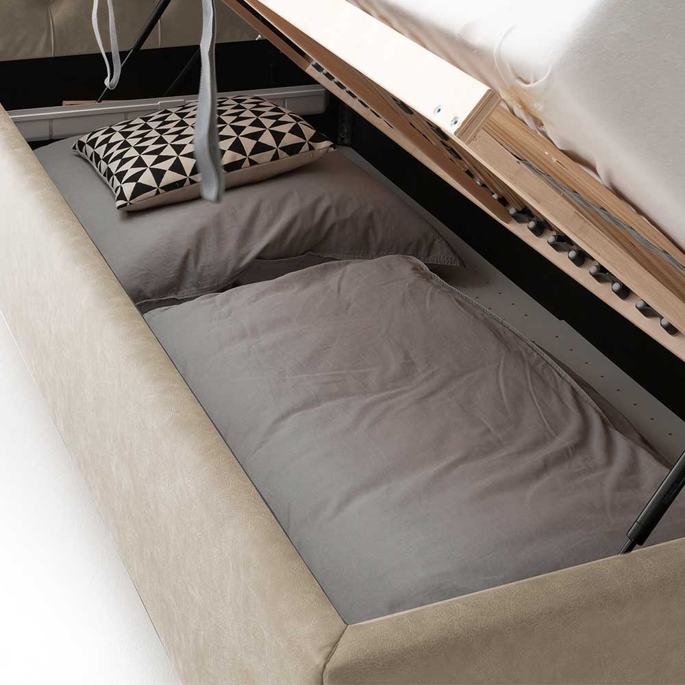 Stauraum Bett Vonza in Beige Microfaser mit schwarzem Vierfußgestell