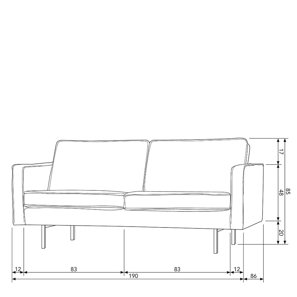 Zweisitzer Sofa Retrostil Catanias in Beige mit Vierfußgestell aus Metall