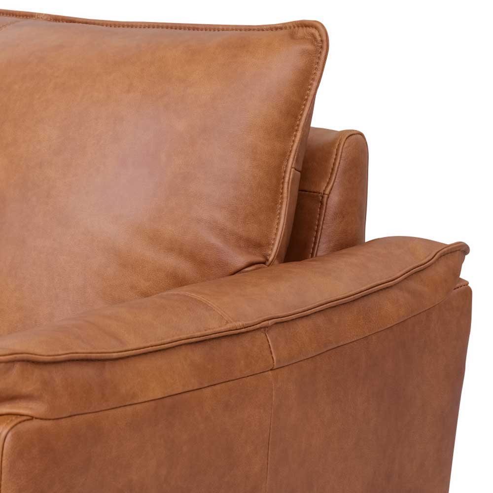 Ecksofa Basilicama aus gedecktem Glattleder in Cognac Braun