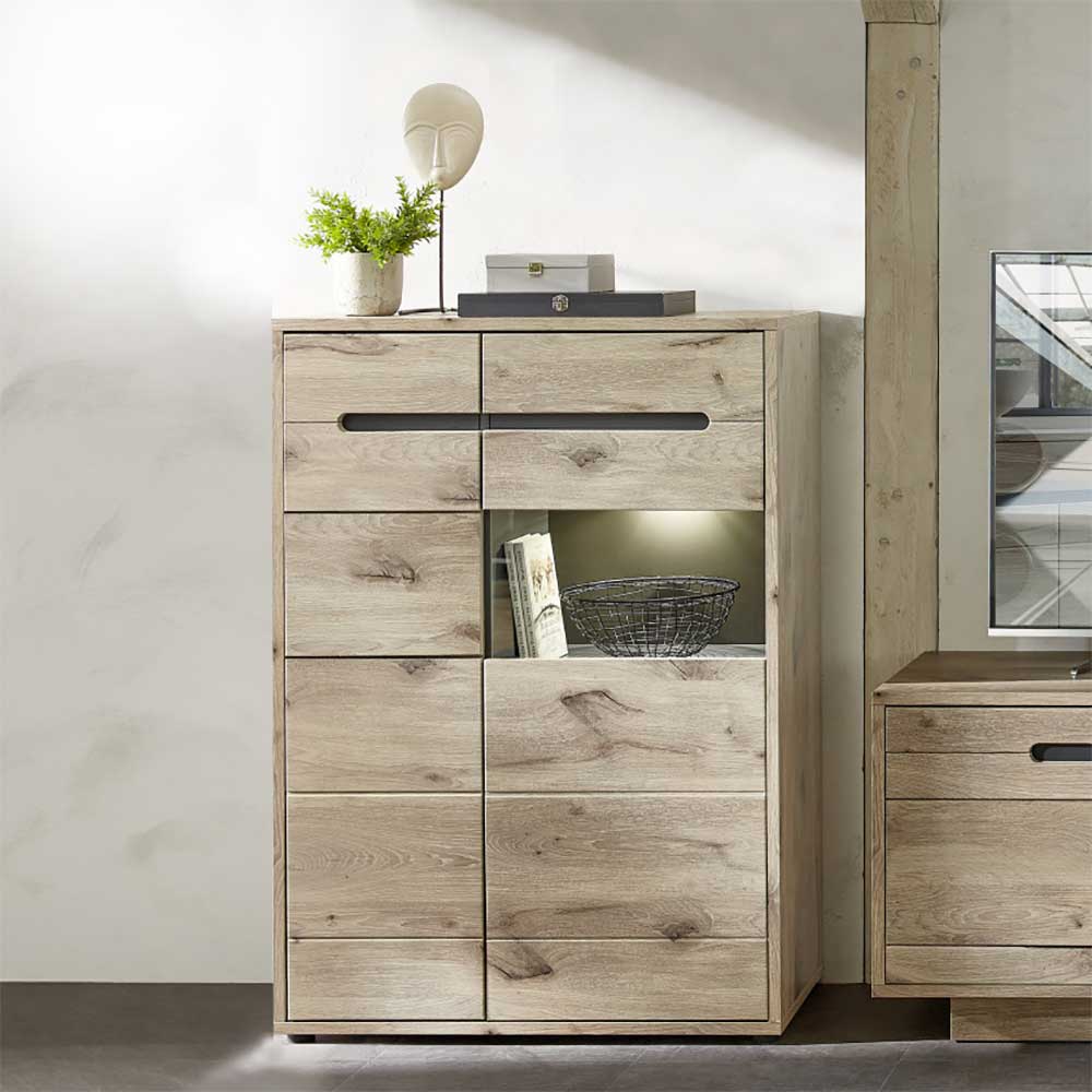 Wohnzimmer Highboard Griffin in Wildeichefarben 128 cm hoch