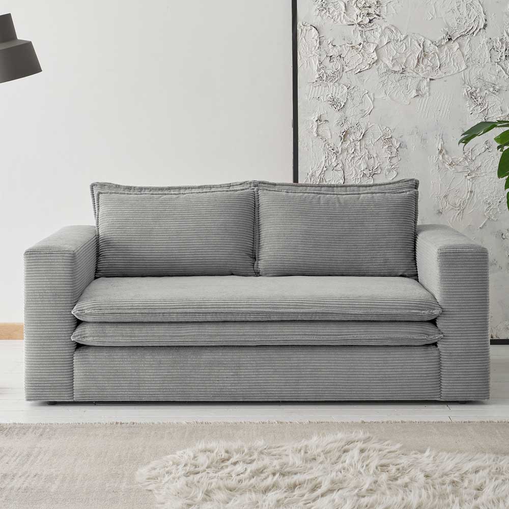 Hellgraues Zweisitzer Sofa Zipna aus Cord mit 43 cm Sitzhöhe