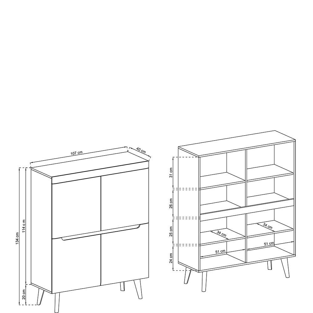 Wohnwand Tomya im Skandi Design mit Holzgestell (dreiteilig)