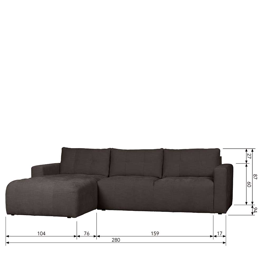 Ecksofa in Anthrazit Chiyom 280 cm breit mit drei Sitzplätzen