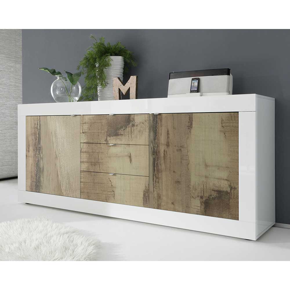 Esszimmer Sideboard Yuelva in Weiß und Holz verwitterter Optik 210 cm breit