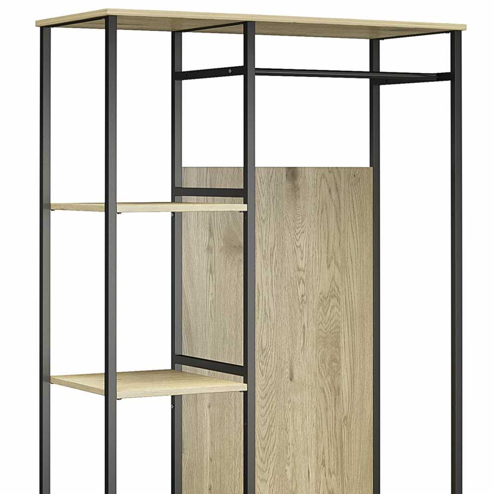 Flurgarderobe Zunil in Holz Naturfarben und Schwarz 180 cm hoch