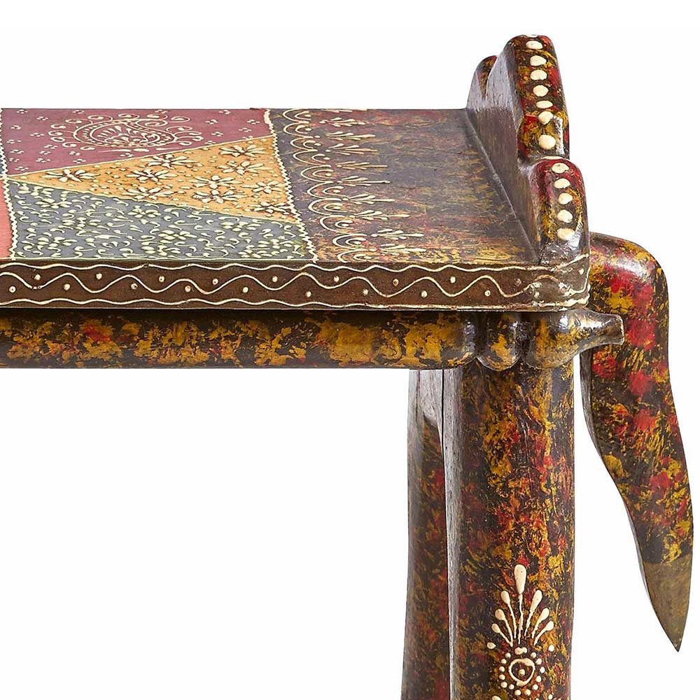 Orientalischer Hocker Hanoi in Bunt aus Mangobaum Massivholz