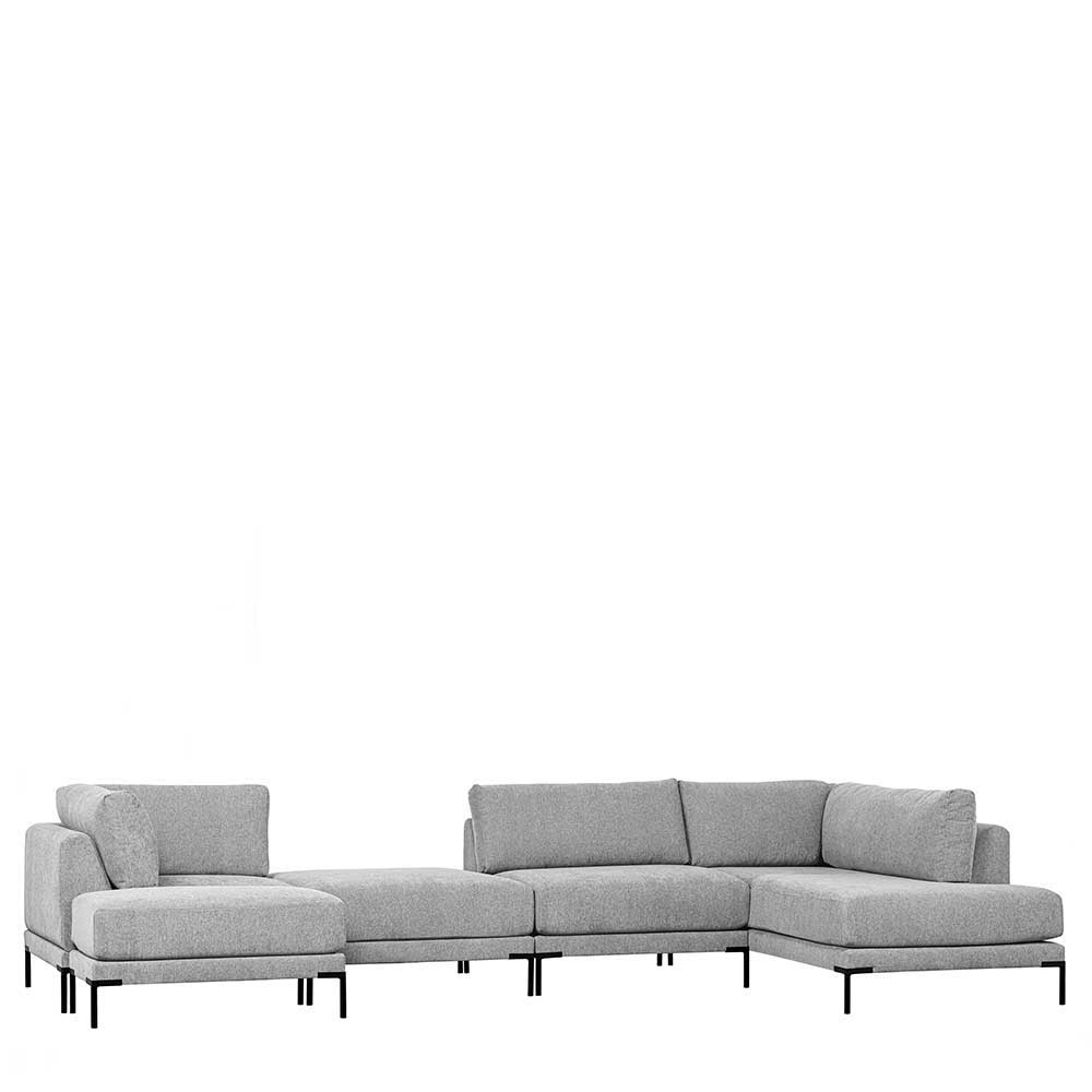 Modul Sofa Chaiselongue Kahilke in Hellgrau mit Vierfußgestell aus Metall