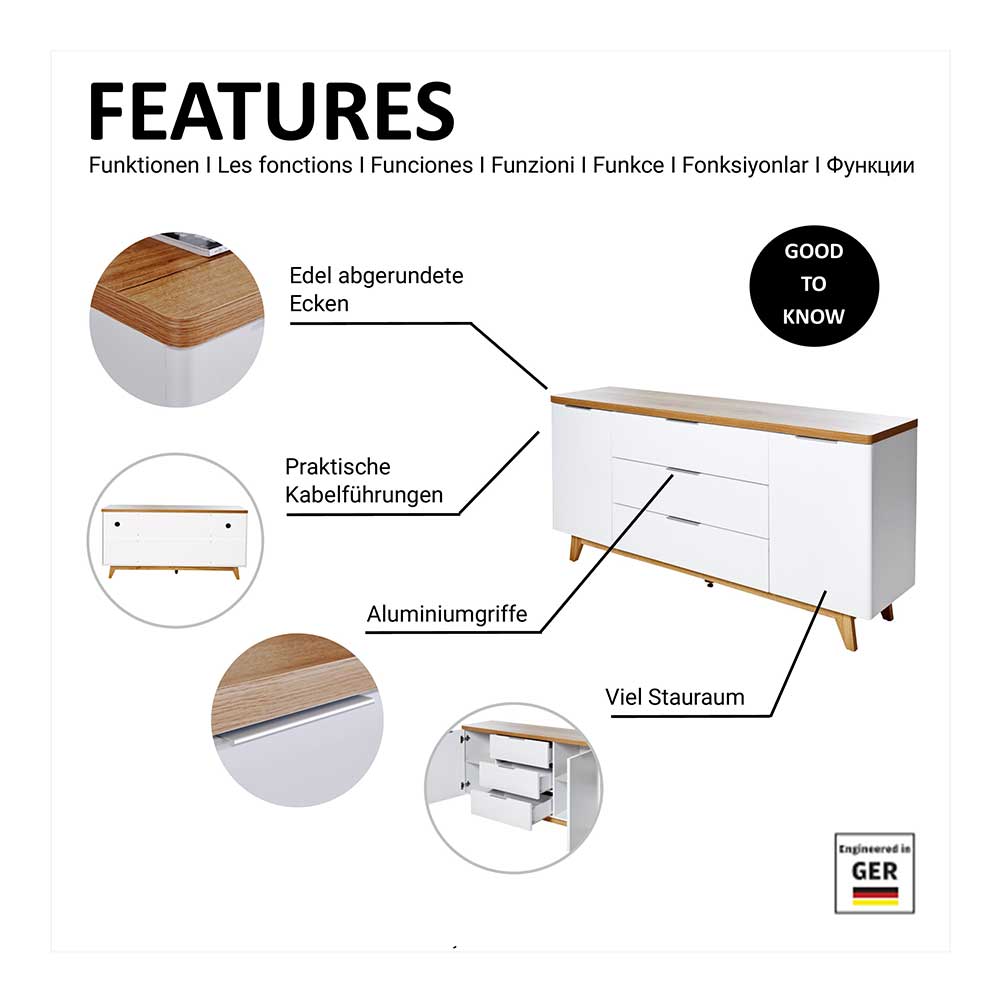 Sideboard Hajelua mit drei Schubladen im Skandi Design