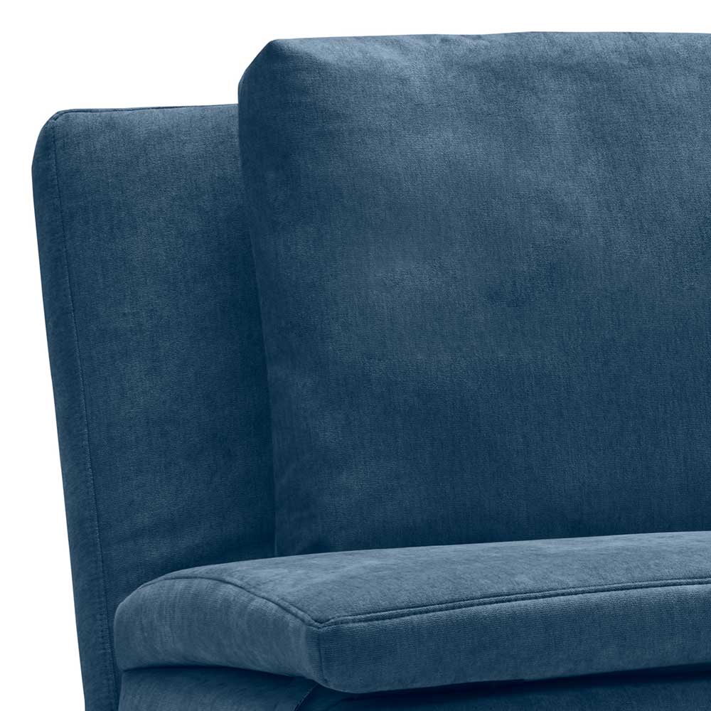 Blaues 2er Schlafsofa Coltes aus Microvelour und Eiche Massivholz