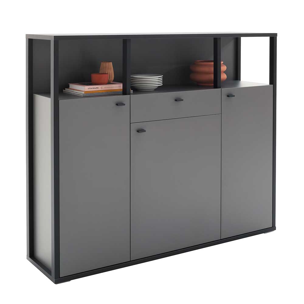 Wohnzimmer Highboard Inglis in Grau und Anthrazit