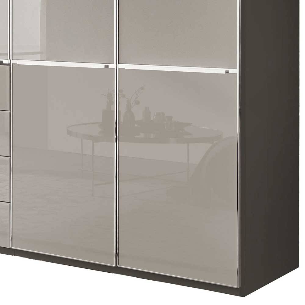 Kleiderschrank zweifarbig Sanctos mit drei Kleiderstangen Front glasbeschichtet