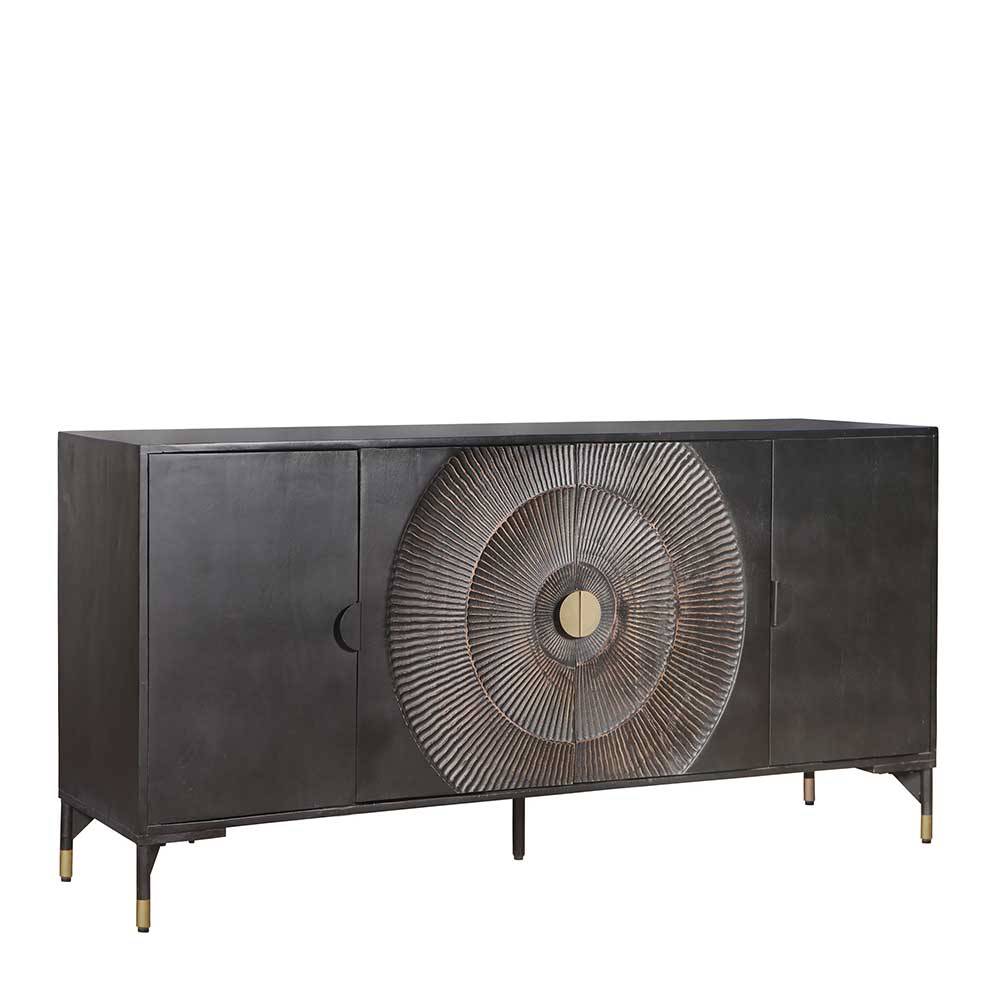 Design Sideboard Fredericton in Schwarz Front geschnitzt