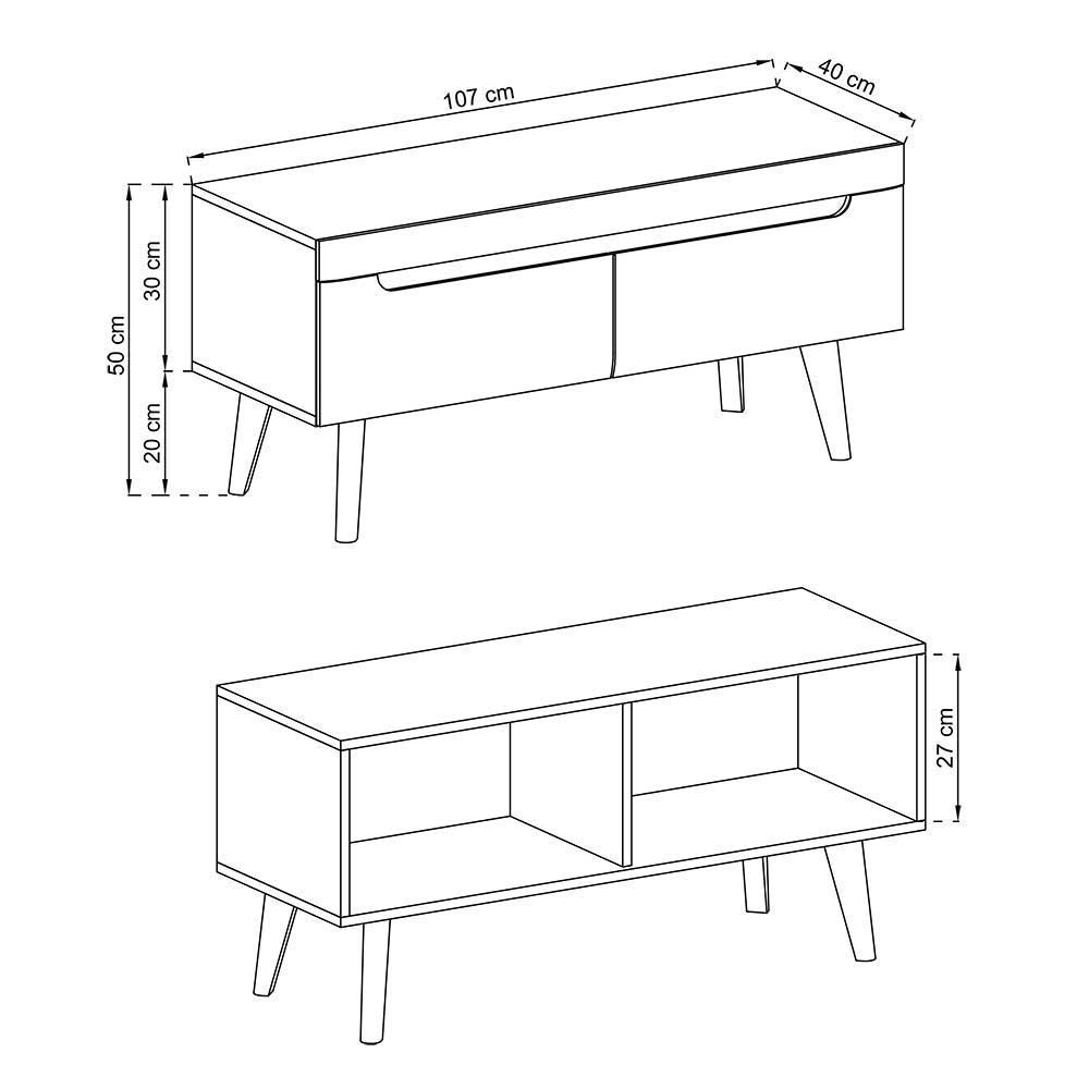 Skandi Design Wohnwand Tomya in Wildeichefarben und Schwarz (vierteilig)