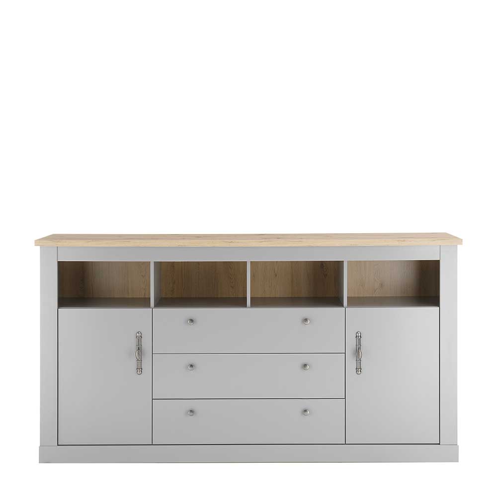 Landhaus Sideboard Cellossa in Lichtgrau und Eichefarben