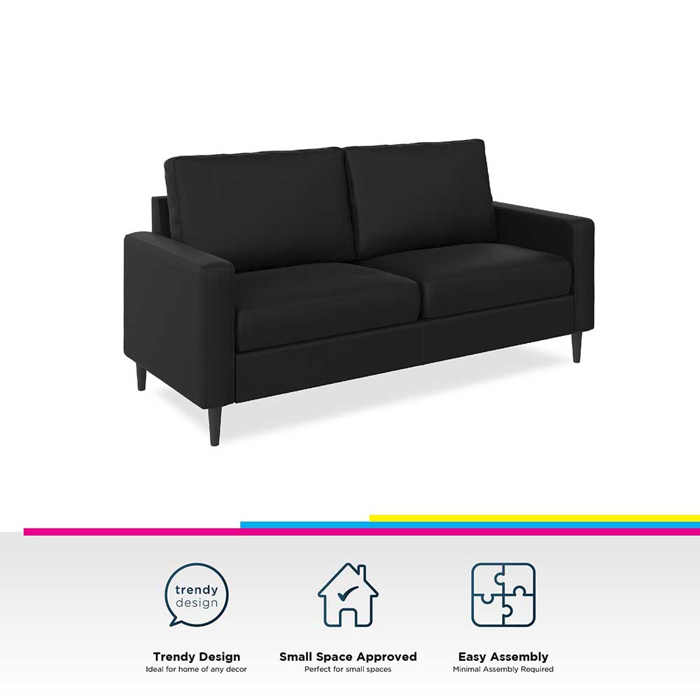 Kunstleder Sofa Frenanda in Schwarz mit Taschenfederkern Polsterung