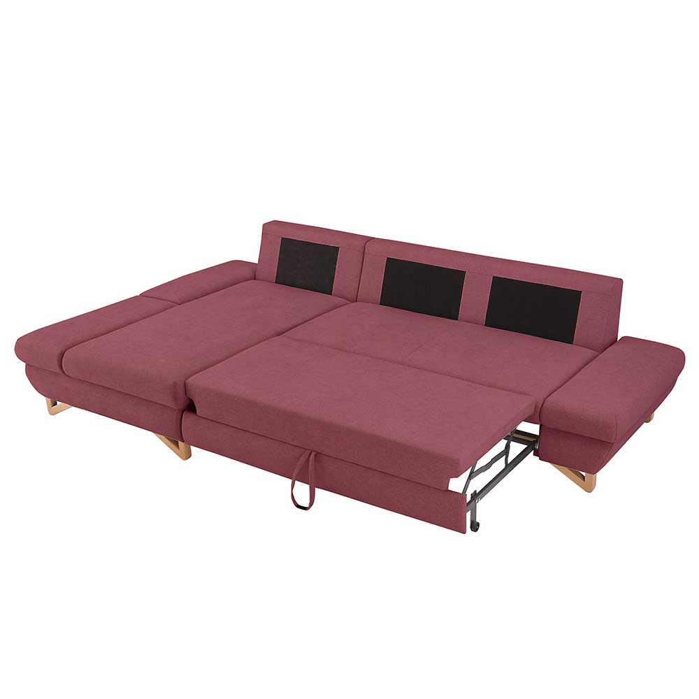 Ecksofa mit Bettfunktion Envus in Bordeaux und Buchefarben