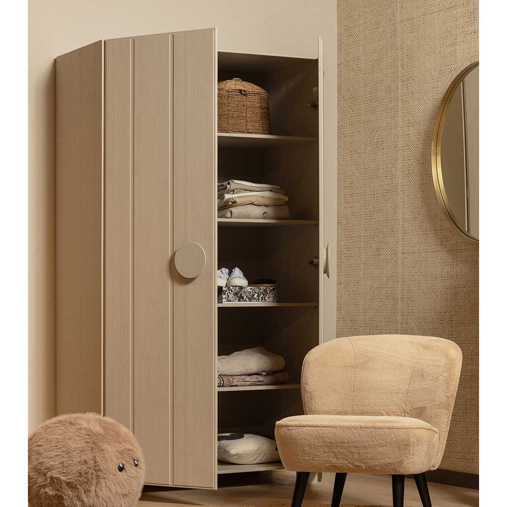 Skandi Design Holzkleiderschrank Malitoya in Hellgrau 110 cm breit