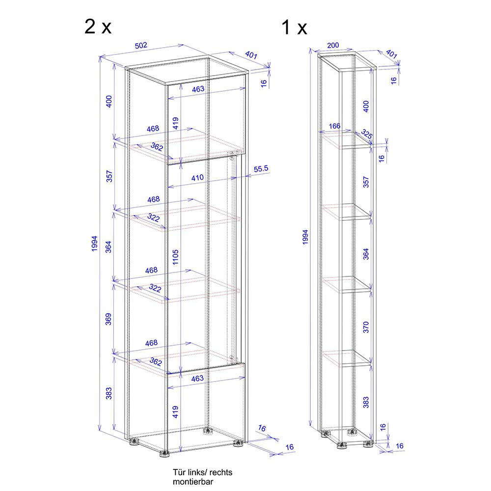 Büromöbel Schränke Uzniana 120 cm breit und 200 cm hoch (dreiteilig)