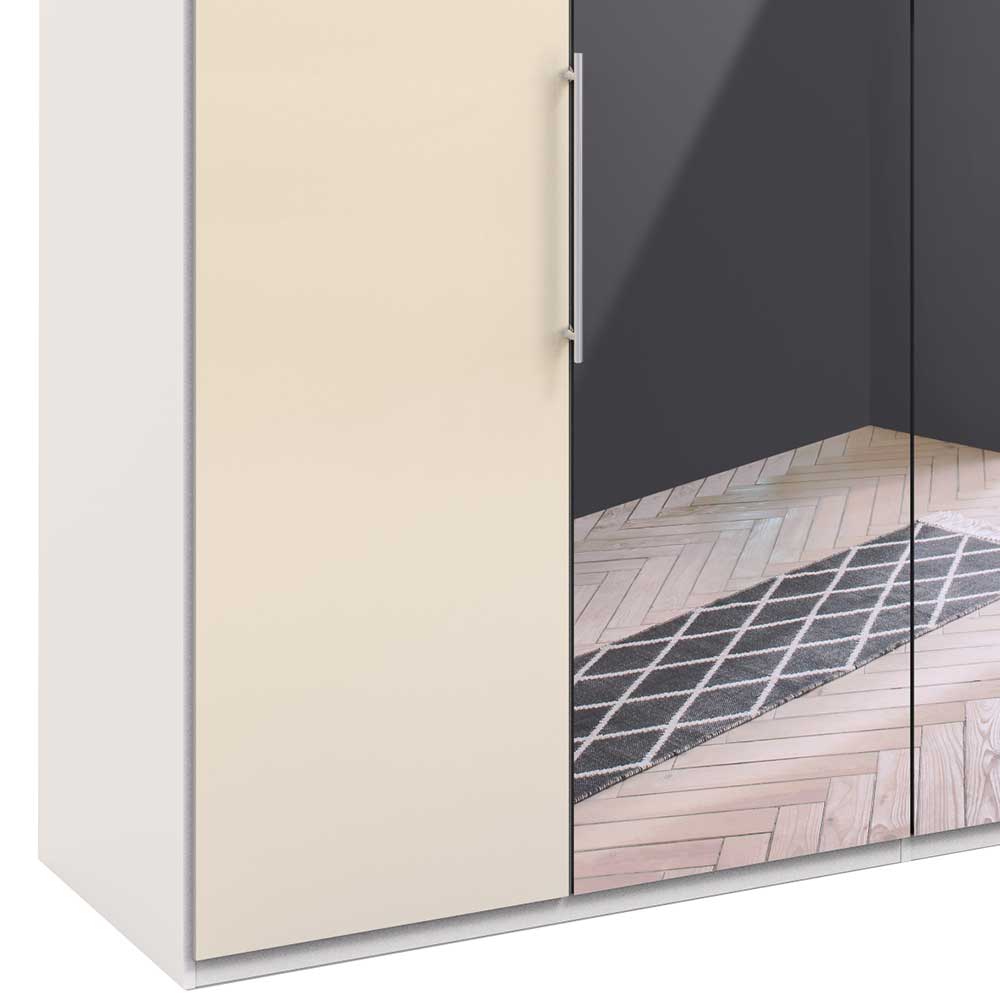 Großer Designschrank Invelita in Creme Weiß mit Spiegeltür