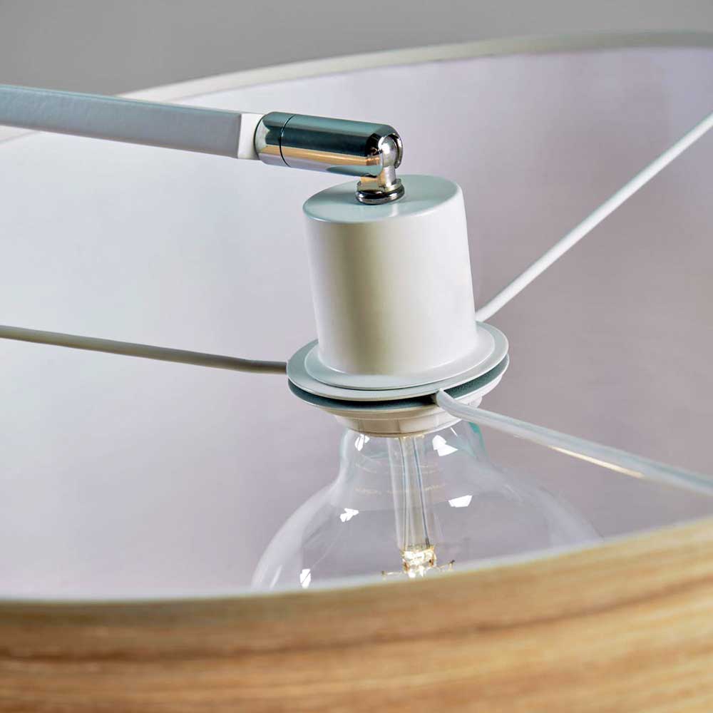 Bogenlampe Wohnzimmer Santrus im Skandi Design mit Eschenholzfurnier