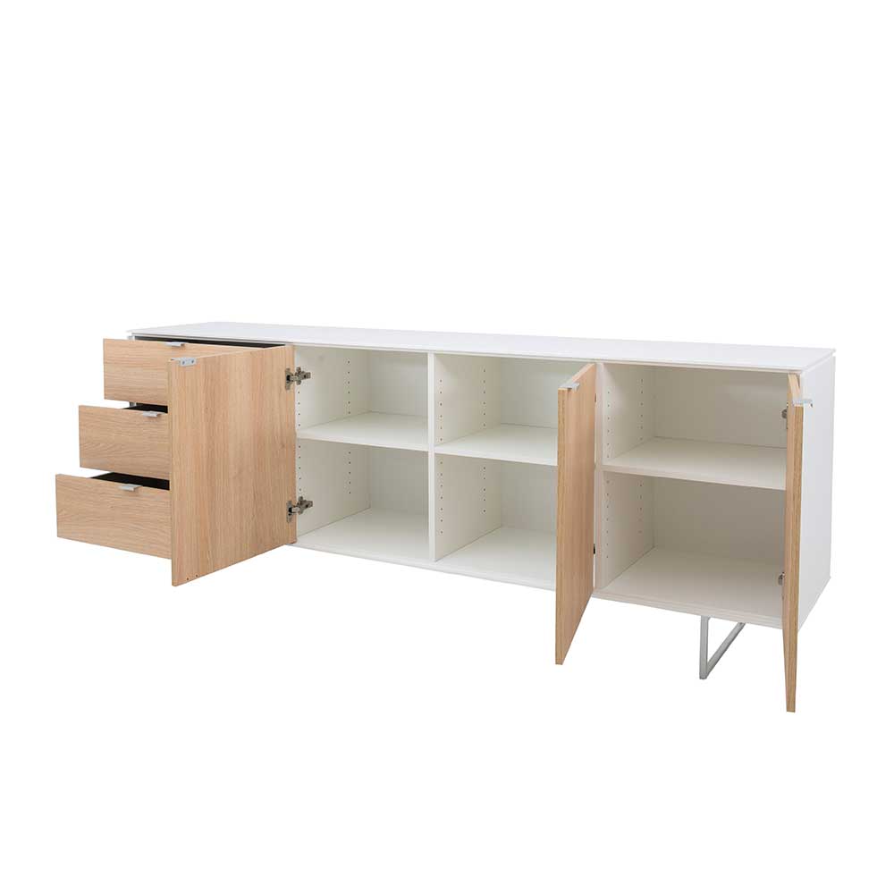 Esszimmer Sideboard Unvela in Weiß und Eiche Optik im Skandi Design