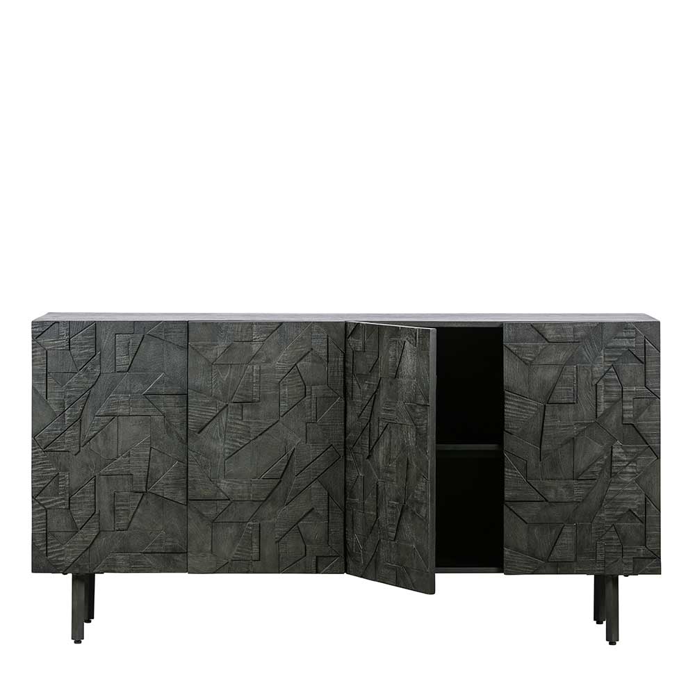 Design Sideboard Oledaos in Schwarz mit geschnitzter Front