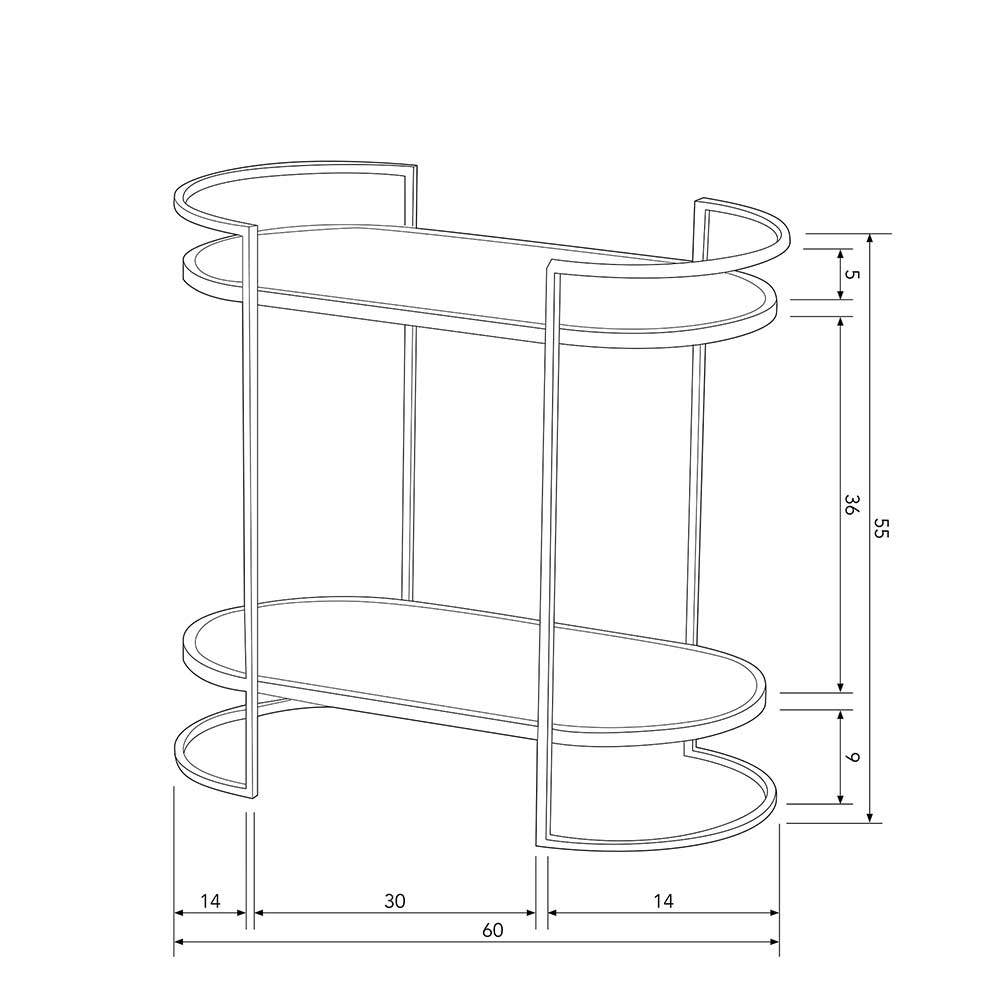 Ovaler Beistelltisch Heaver in Altmessingfarben aus Glas und Metall