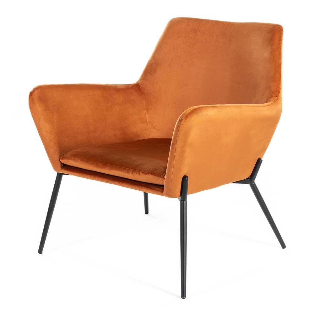 Retrostil Sessel Vellindro in Orange Samt mit Fußgestell aus Metall