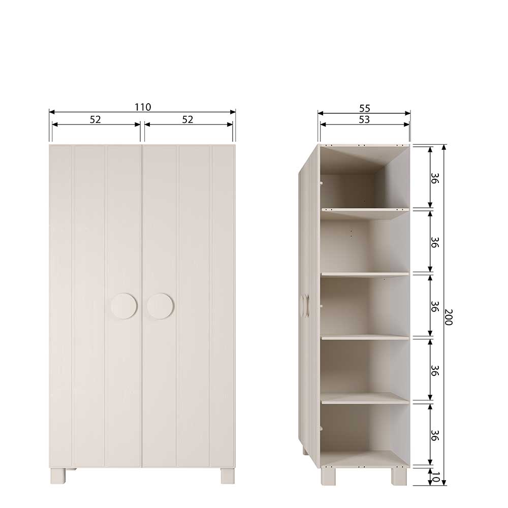 Skandi Design Holzkleiderschrank Malitoya in Hellgrau 110 cm breit