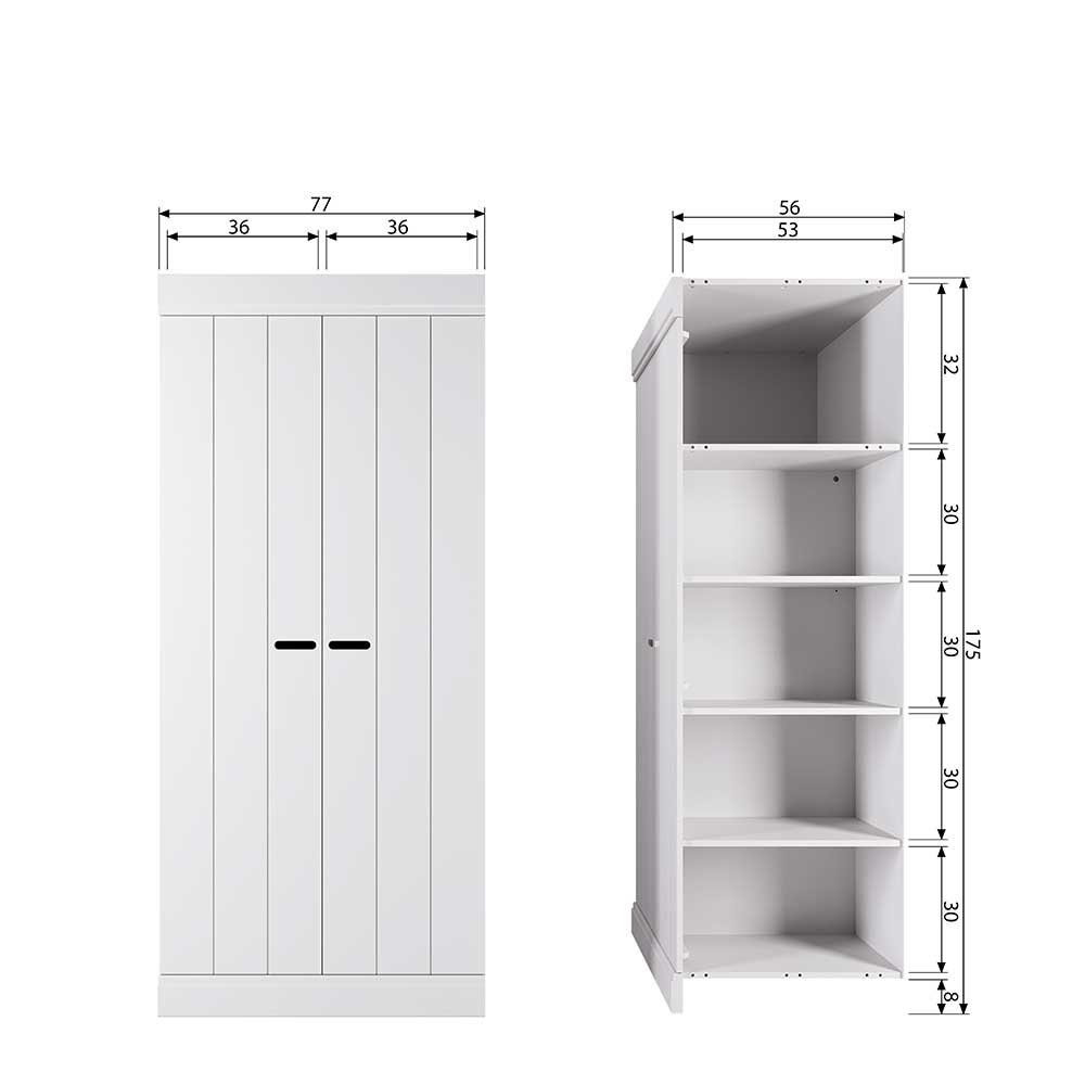 Weißer Holzkleiderschrank Olcian im Skandi Design 175 cm hoch