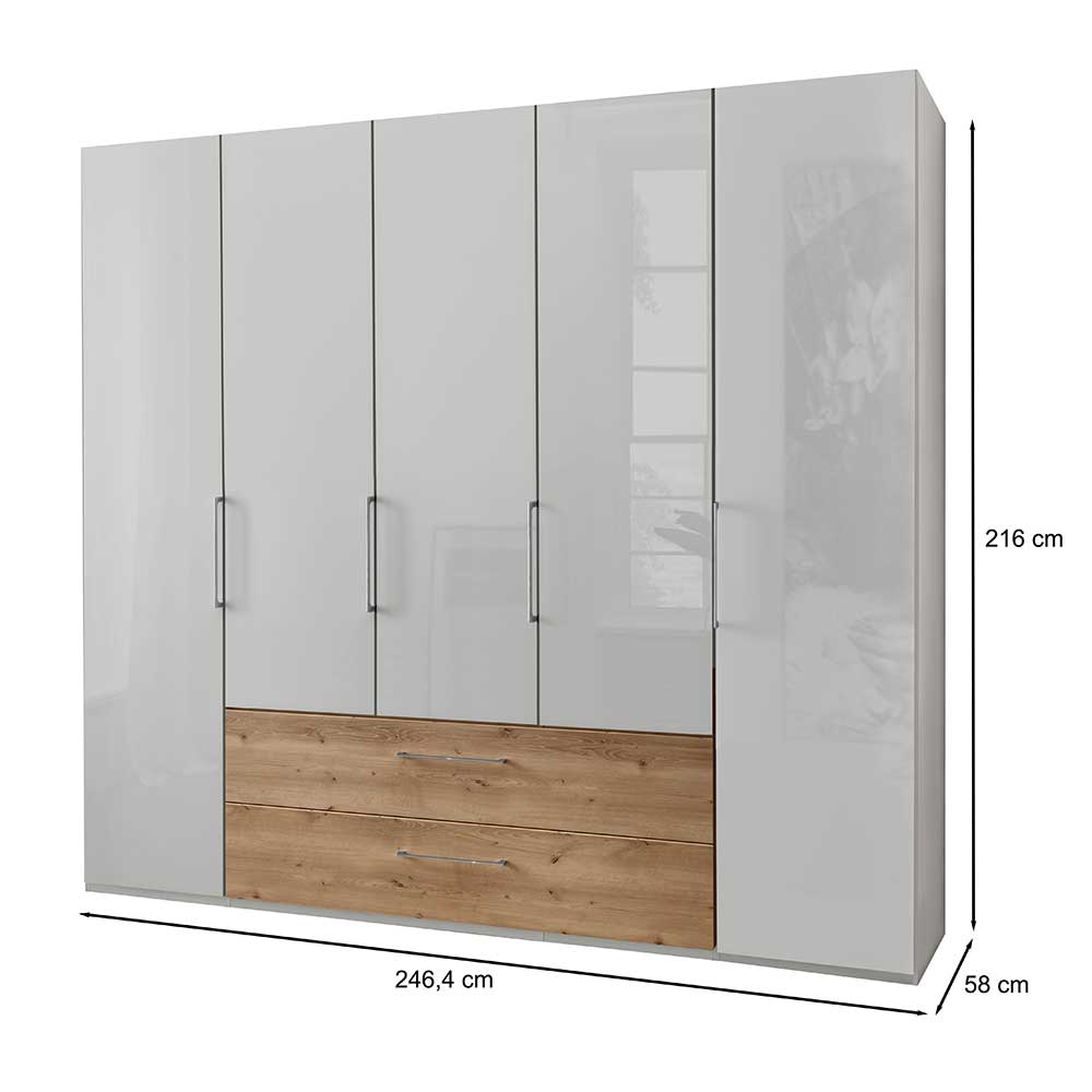 Großer Kleiderschrank Anjila mit Soft Close in Eiche Bianco & Weiß