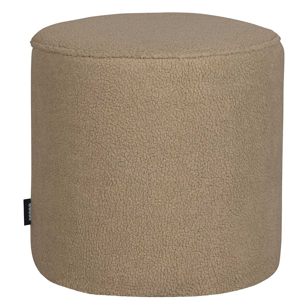 Runder Retro Sitzpouf Izao in Beige mit Webplüsch Bezug