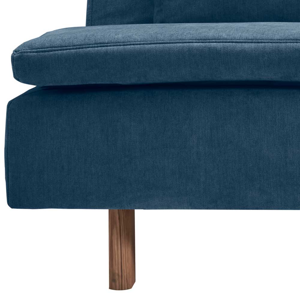 Blaues 2er Schlafsofa Coltes aus Microvelour und Eiche Massivholz