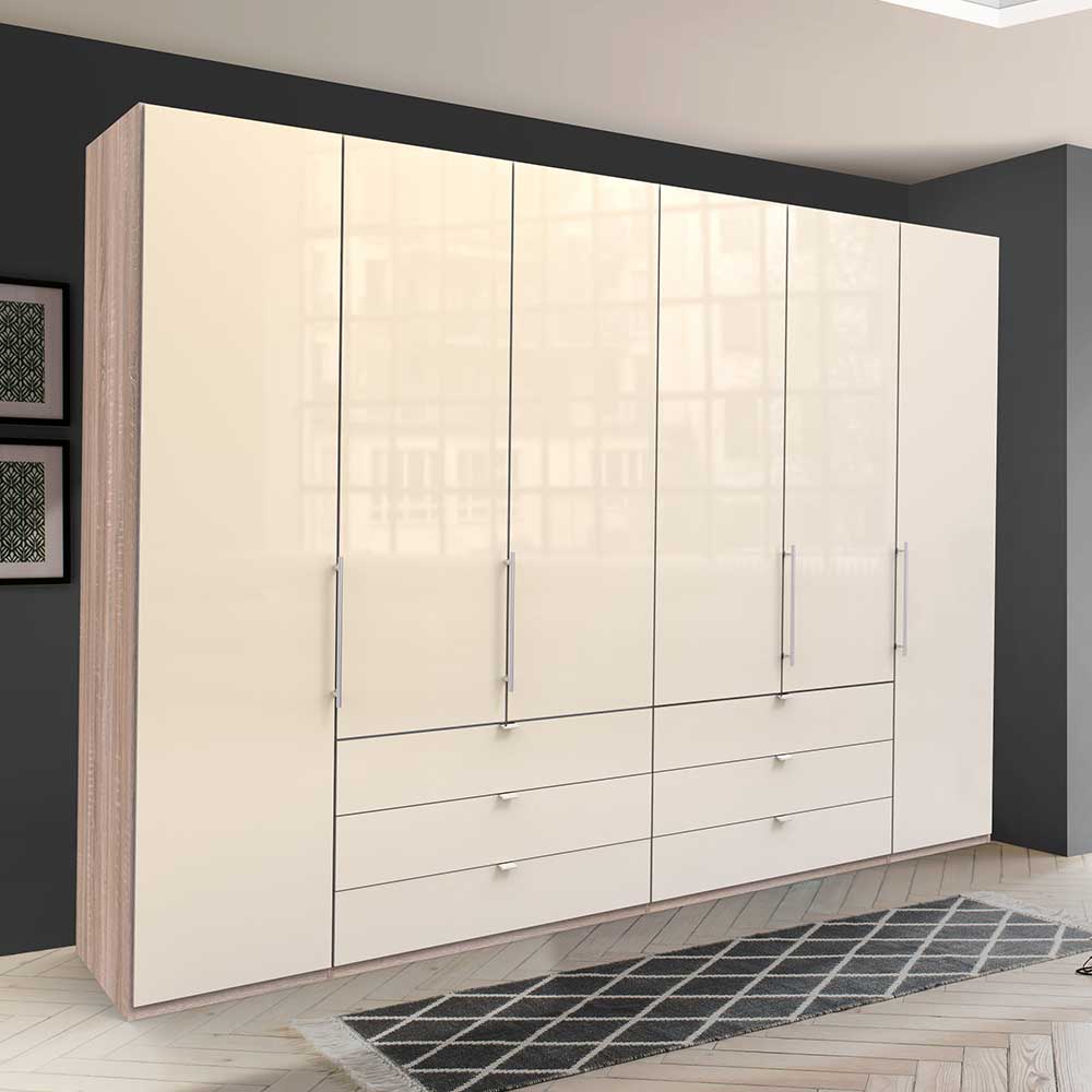 Glasfront Kleiderschrank Codumenta in Cremefarben glasbeschichtet