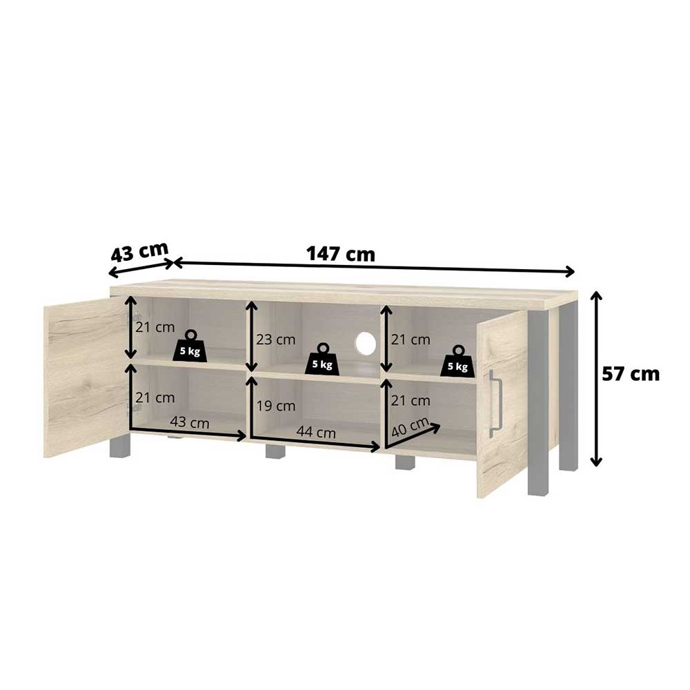 Fernseh Unterschrank Zepp im Industry und Loft Stil 147 cm breit