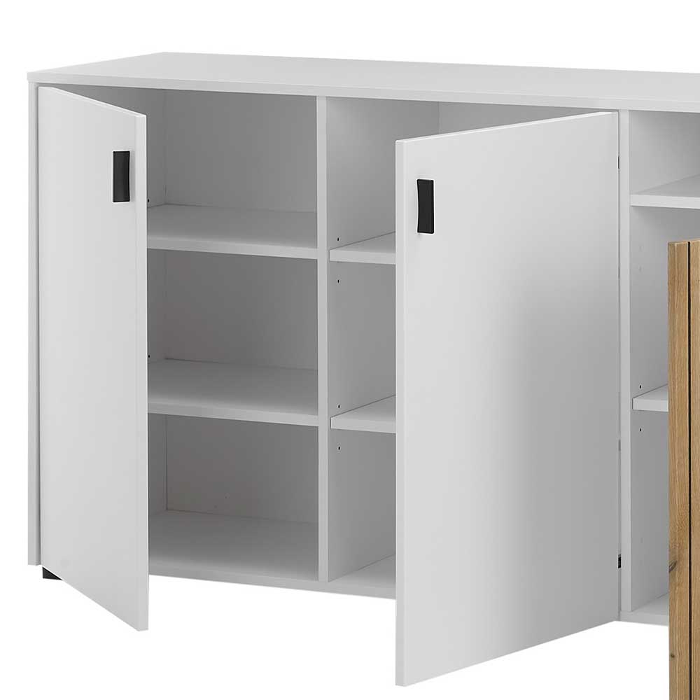 Großes Sideboard Saladd in Weiß und Wildeichefarben 200 cm breit