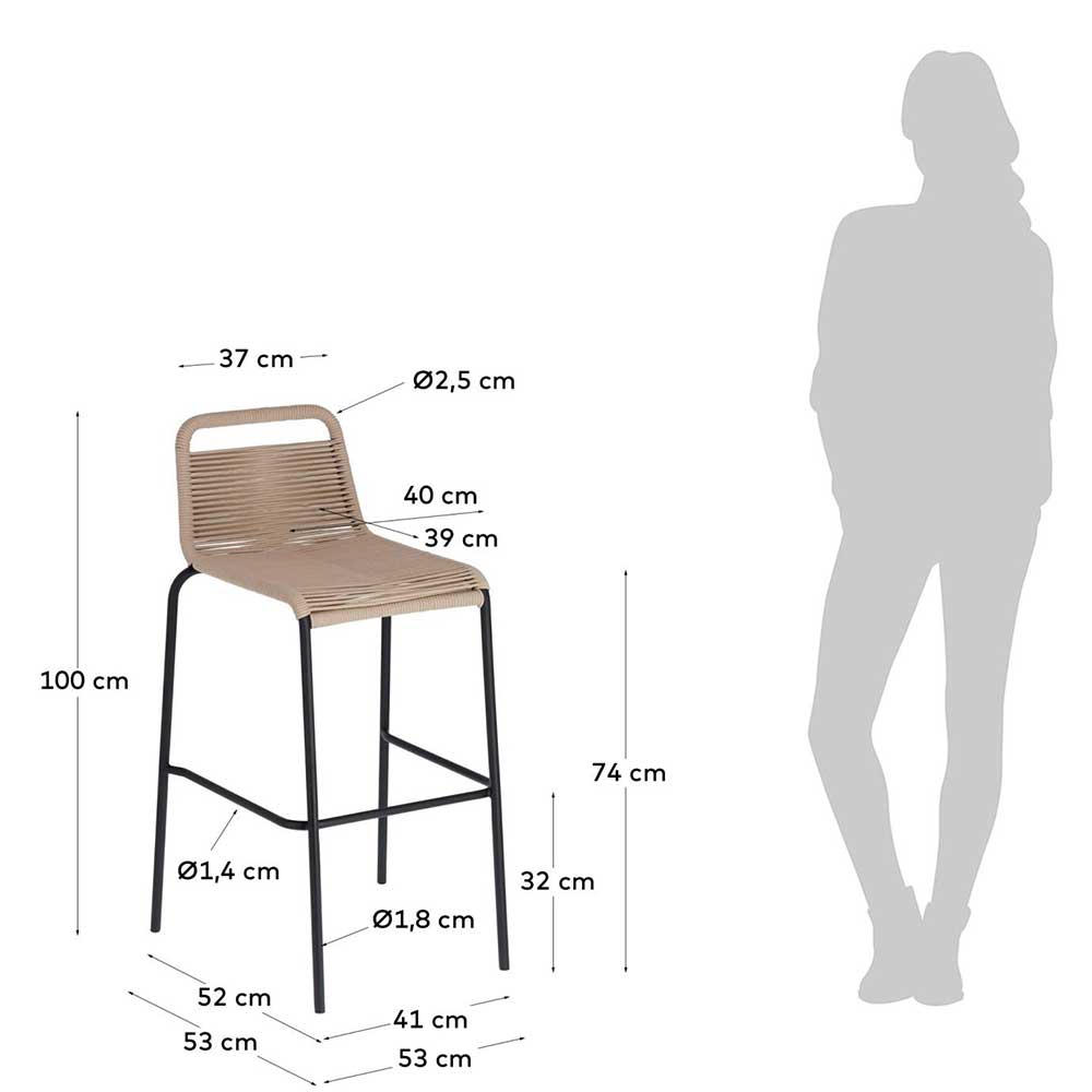 Barstühle Fascinationa in Hellbraun & Schwarz mit Gestell aus Metall (4er Set)