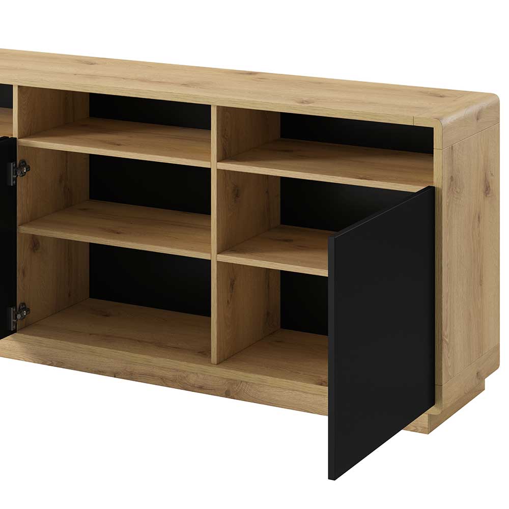 XL Esszimmersideboard Sismail in Wildeichefarben und Schwarz 75 cm hoch