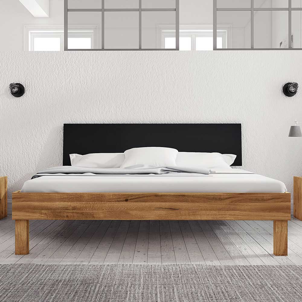 Doppelbett Sadarian in Wildeichefarben und Schwarz modern