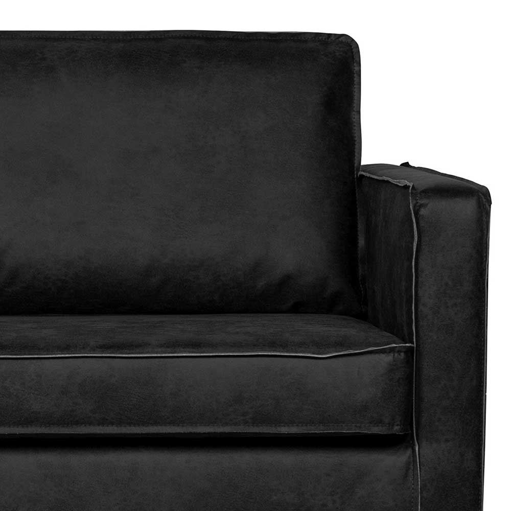 Dreisitzer Couch Lonzavez in Schwarz Recyclingleder im Retro Look