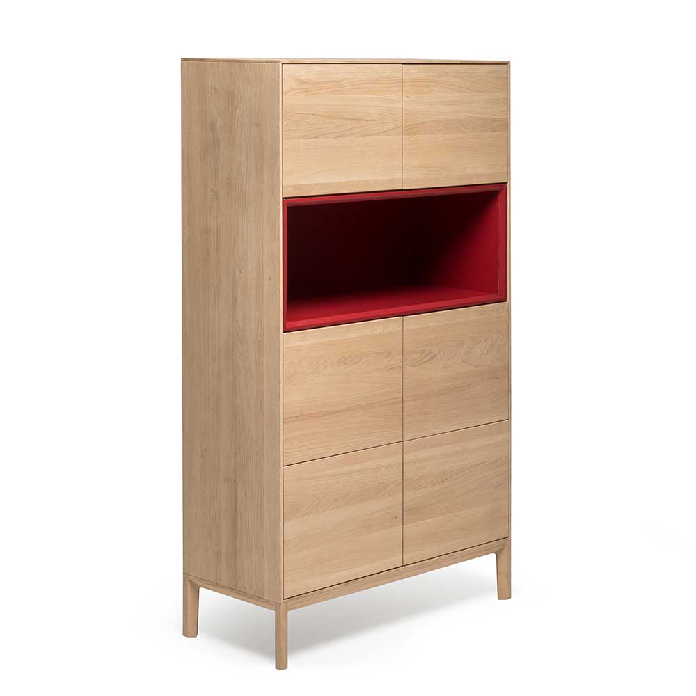 Highboard Mirones in Eiche Bianco und Rot 185 cm hoch