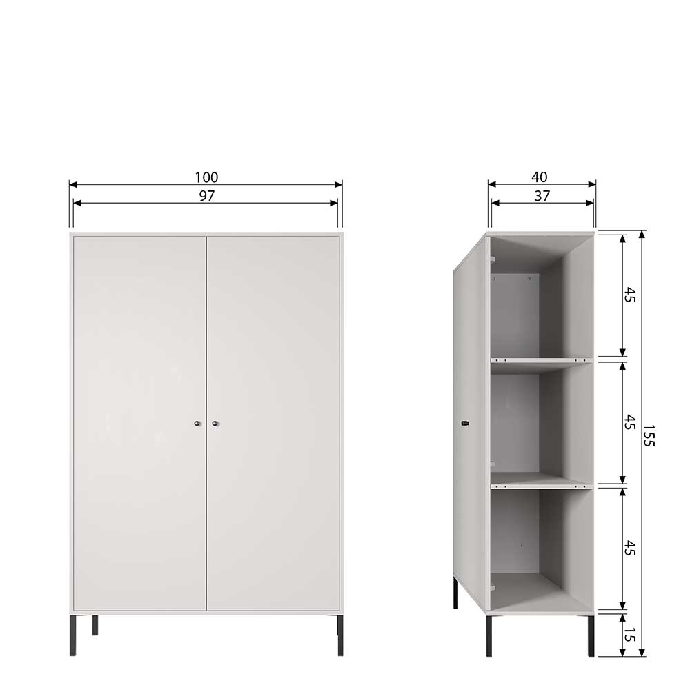 Schwarzer Wohnzimmerschrank Vegano in modernem Design 155 cm hoch