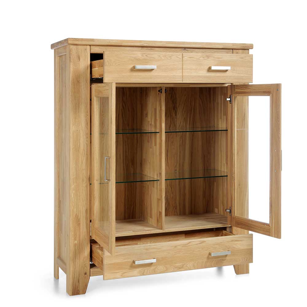 Wohnzimmer Vitrinenschrank Mocorapo aus Wildeiche Massivholz mit Soft Close