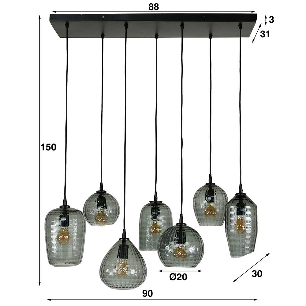 7-flammige Hängeleuchte Licandra aus Glas in modernem Design