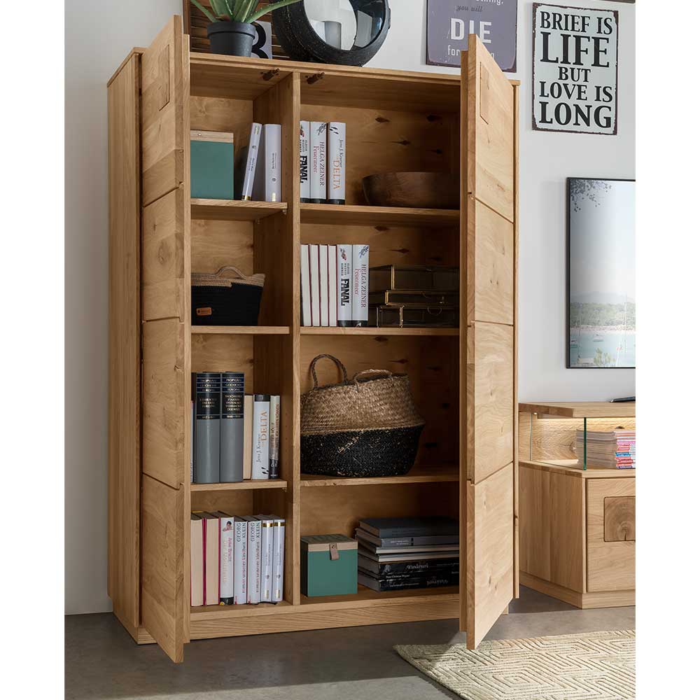 Wohnzimmer Highboard Onitos aus Wildeiche Massivholz 145 cm hoch