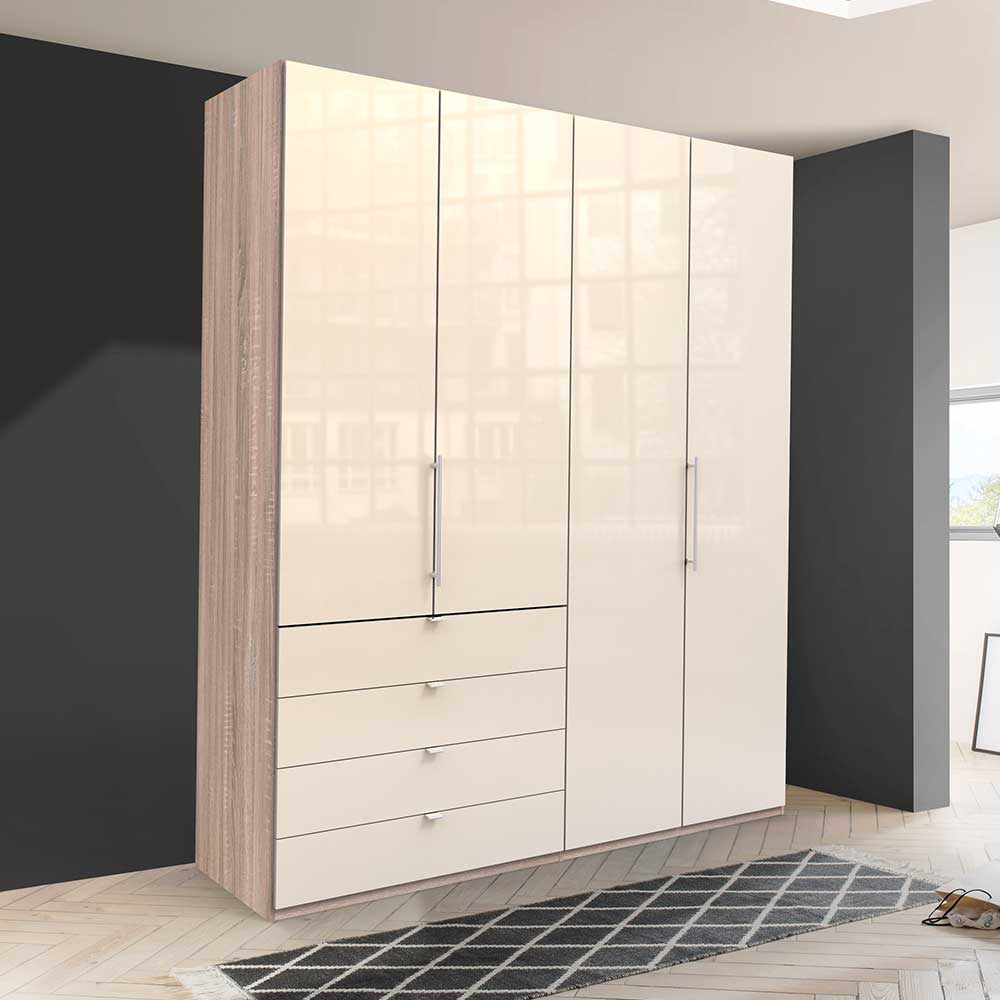 Design Kleiderschrank Codumenta in Creme Weiß und Eiche Sägerau mit Falttüren