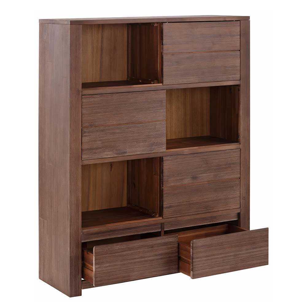 Akazie Massivholz Highboard Tuvian mit Schiebetüren 100 cm breit