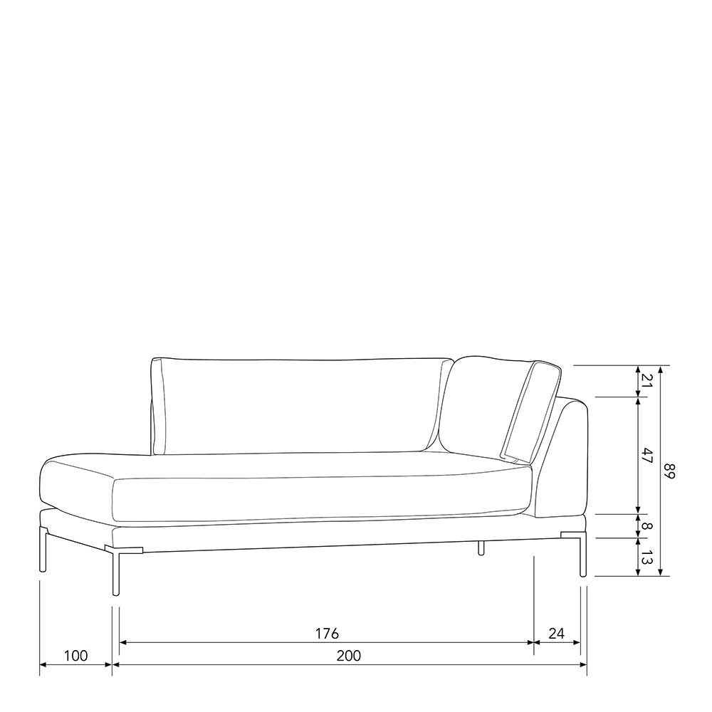 Modulcouch Chaiselongue modern Duffy in Dunkelgrau 200 cm breit