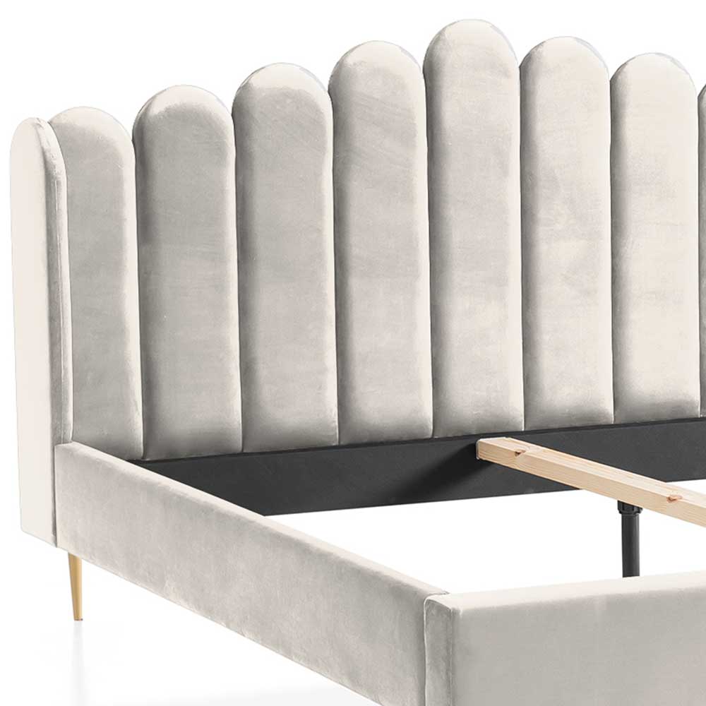 Retrostil Polsterbett Weyna in Beige und Goldfarben